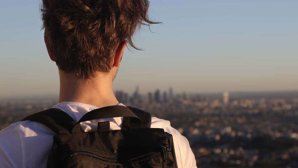 Man looking out over Los Angeles