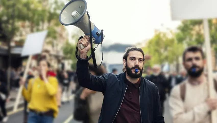 man holding megaphone