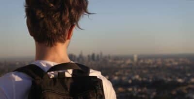 Man looking out over Los Angeles