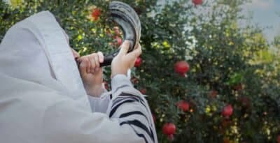 Rabbi blowing the shofar for Rosh Hashanah