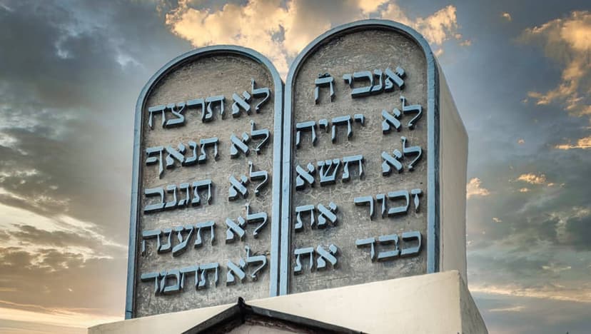 Artistic rendering of 10 commandments tablets