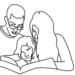 Line drawing of family reading