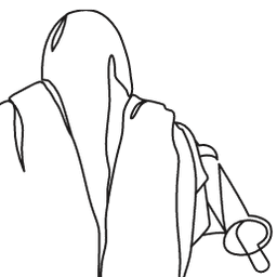 Line drawing of rabbi reading scripture