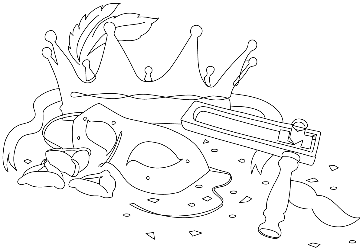 Line drawing of Purim emblematic objects