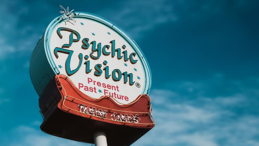 Psychic post sign picture with open blue sky in the background