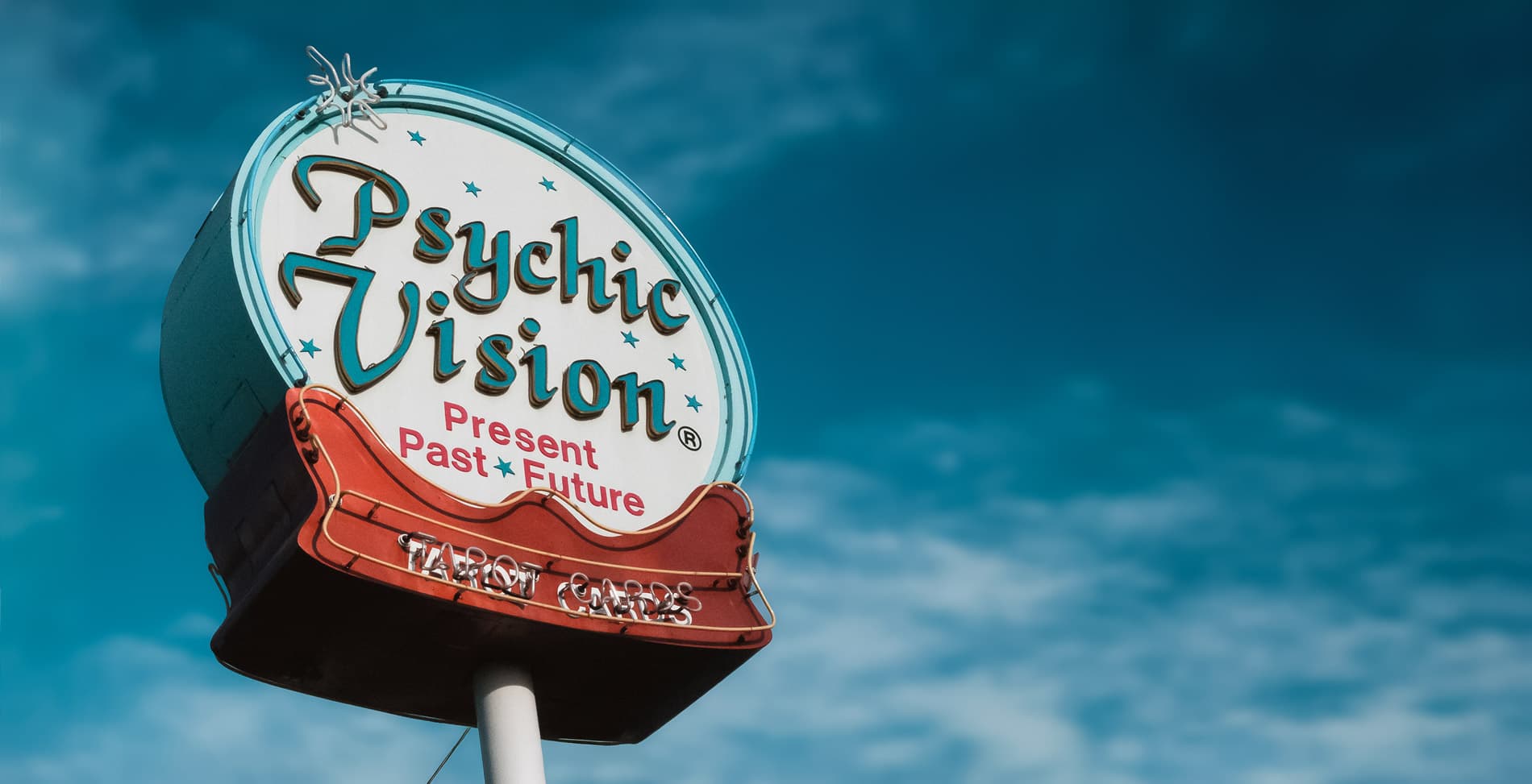 Psychic post sign picture with open blue sky in the background