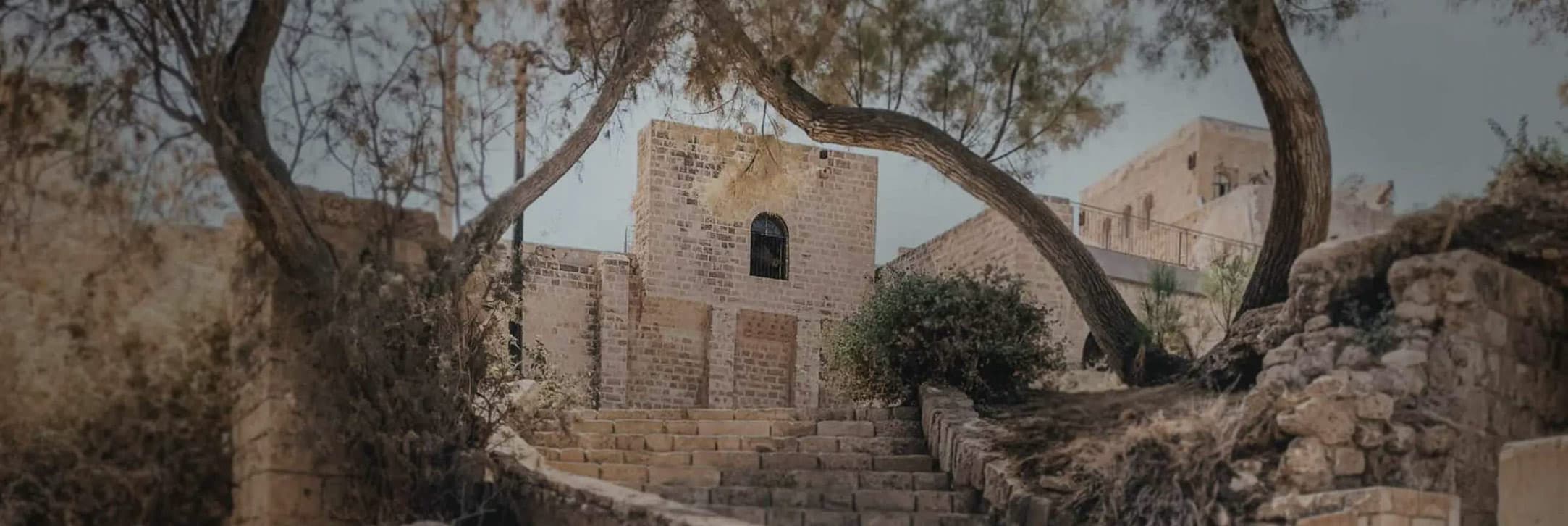 Stairs going up to lime stone building, Jerusalem