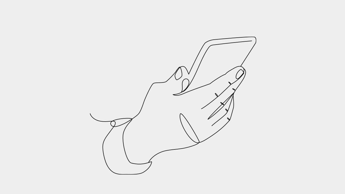 Single line drawing of a hand holding an smart phone