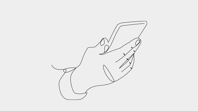 Single line drawing of a hand holding an smart phone