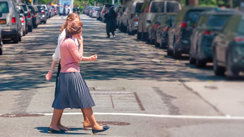 Two orthodox women crossing the street in New York