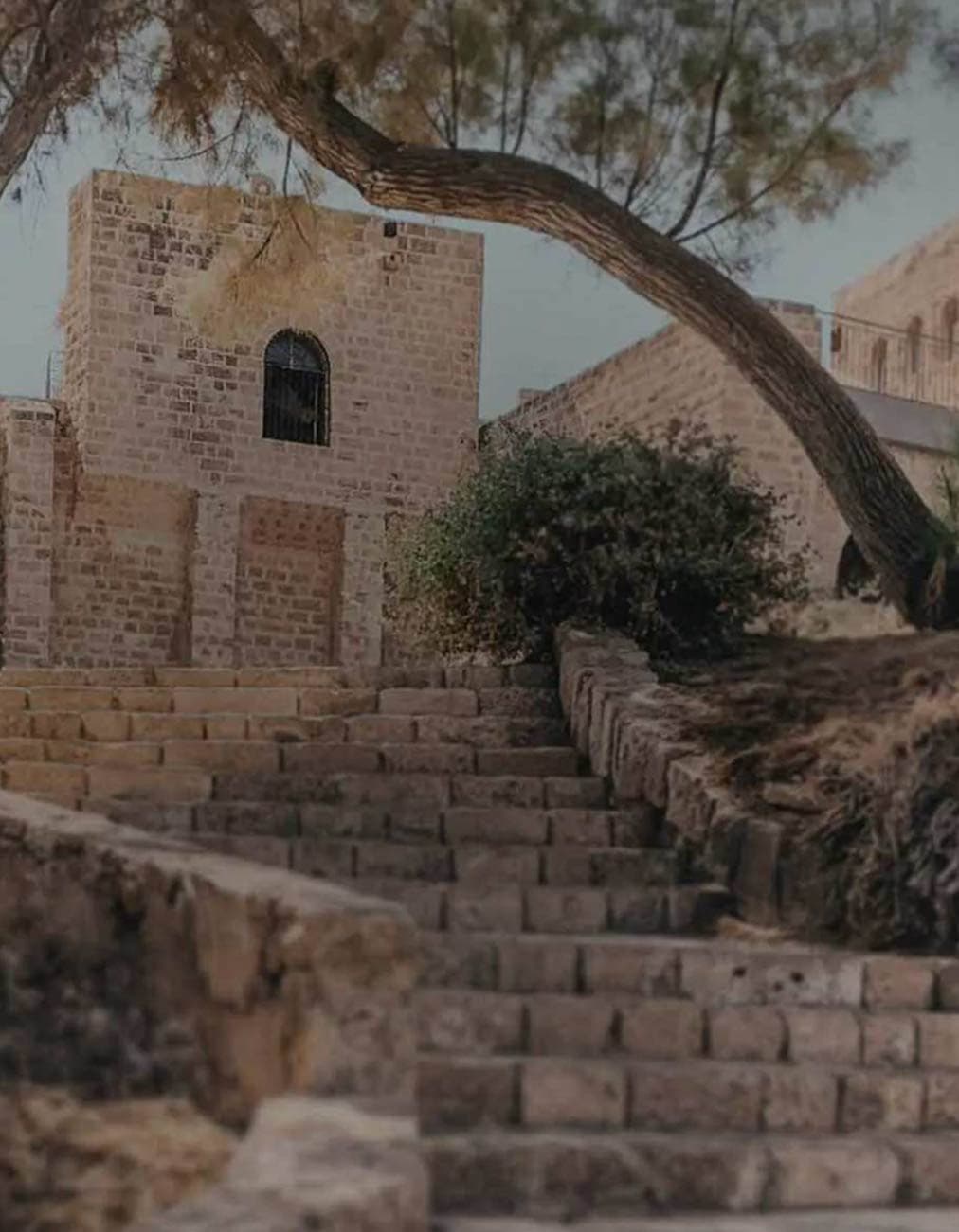 Stairs going up to lime stone building, Jerusalem