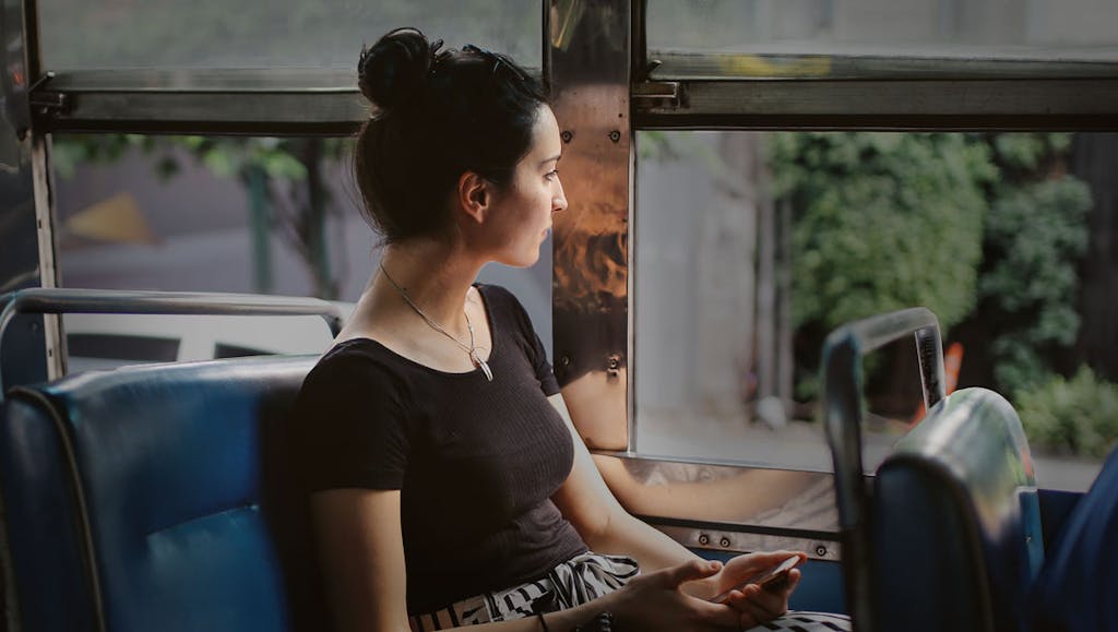 Young Jewish woman on a bus